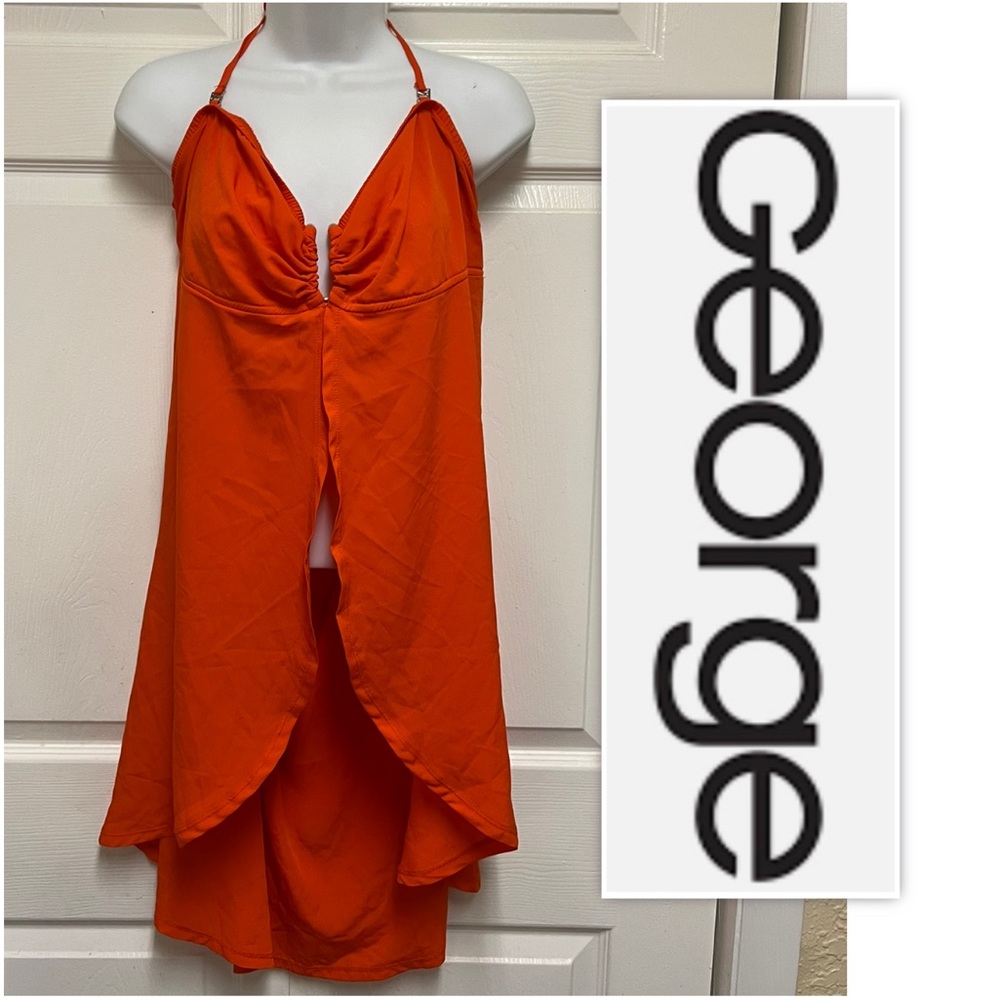 George Neon Coral Open Front Swimsuit Coverup w/ Removable Straps